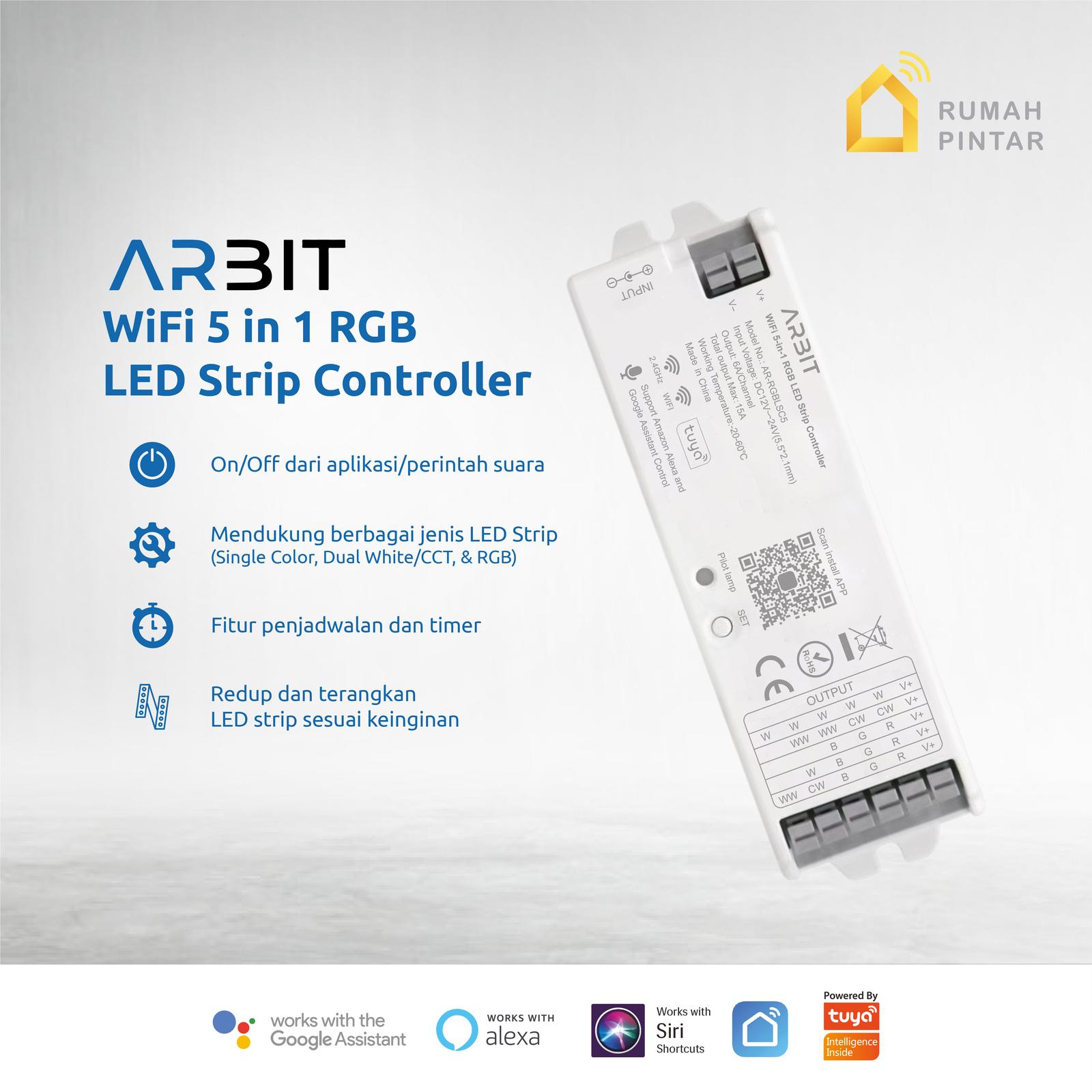 ARBIT WiFi 5 in 1 RGB LED Strip Controller Dimmer Redup Pintar Kontroller Lampu Panjang Adaptor Smart Home Tuya