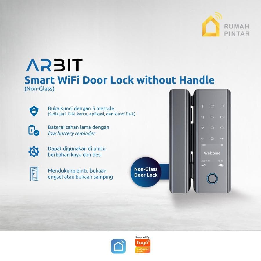 ARBIT WiFi Door Lock without Handle Kunci Pintu Pintar Glass Smart Home Minimalis Tuya Geser Engsel - Grey Non-Glass Door