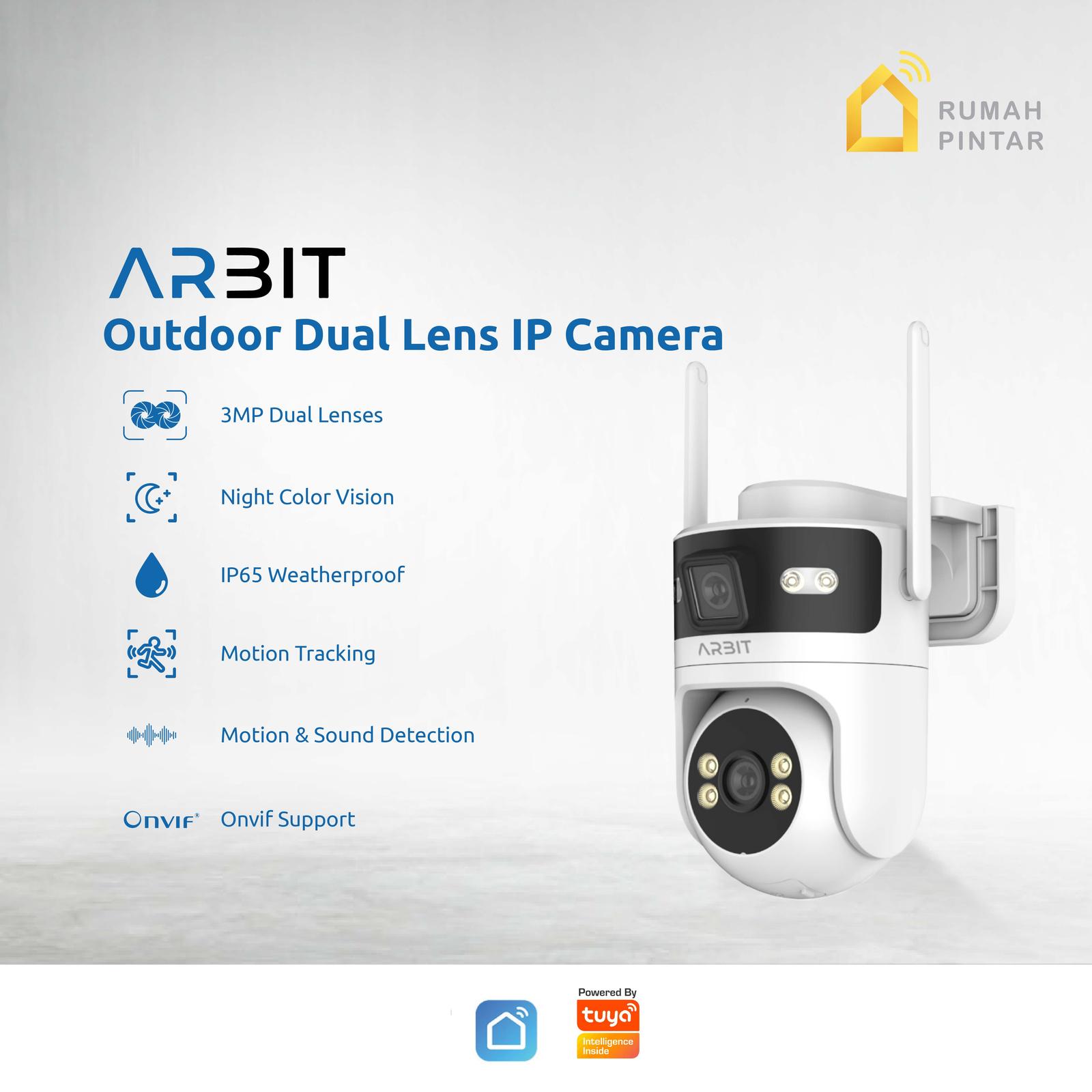 ARBIT WiFi Outdoor Dual Lens IP Camera CCTV Pintar Smart Home Lensa Ganda 3 MP Tahan Air Cuaca