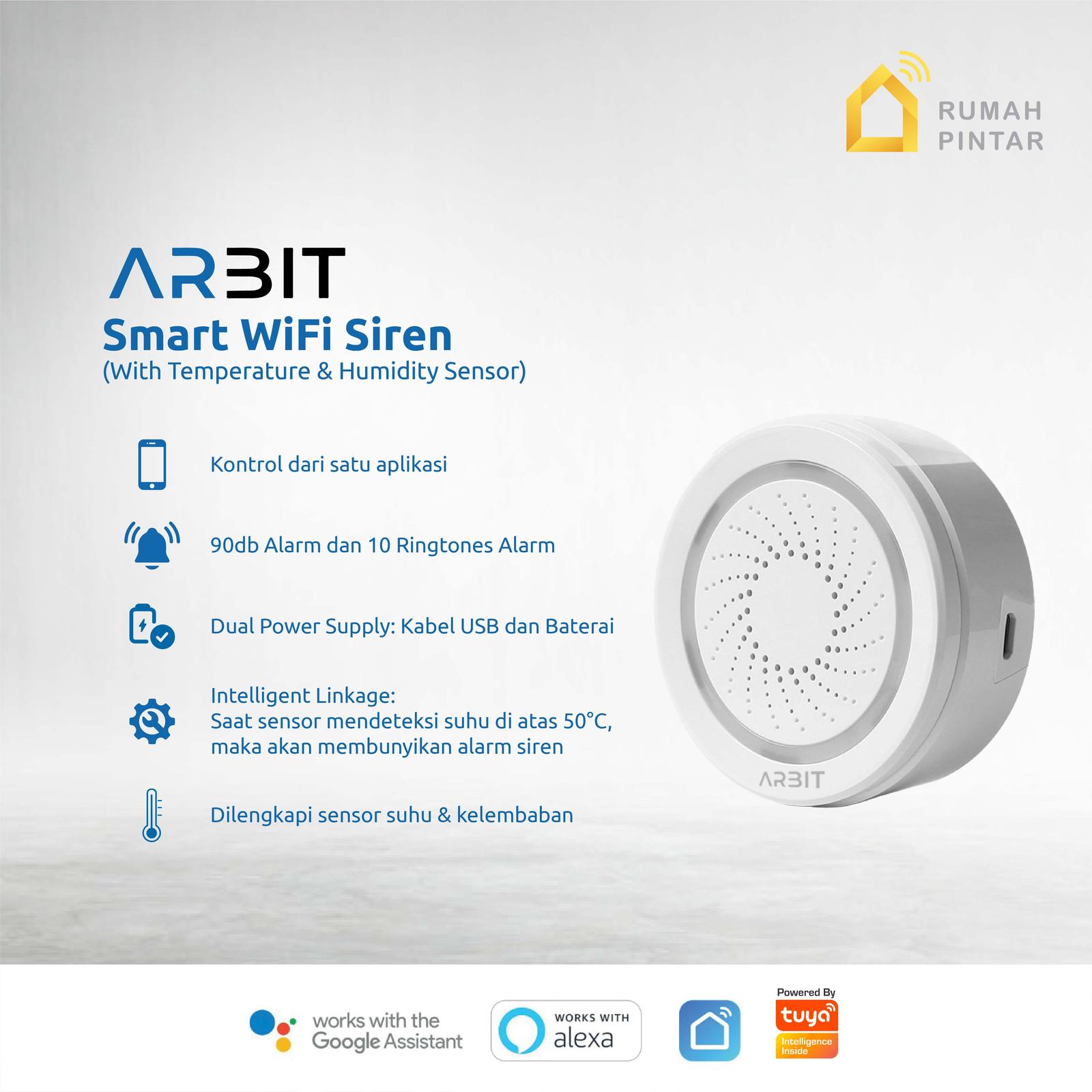 ARBIT WiFi Siren Sirene Alarm Pintar Security Smart Home Tuya - White