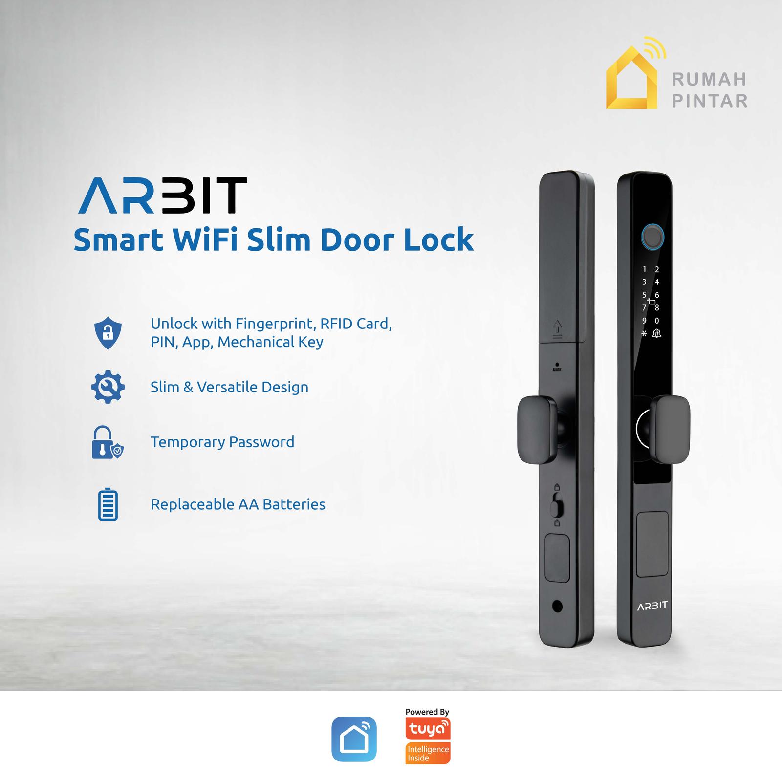 ARBIT WiFi Slim Door Lock Kunci Pintu Pintar Fingerprint PIN RFID sidik jari tuya - 1 Door Lock & 1 Mortise (Swing)
