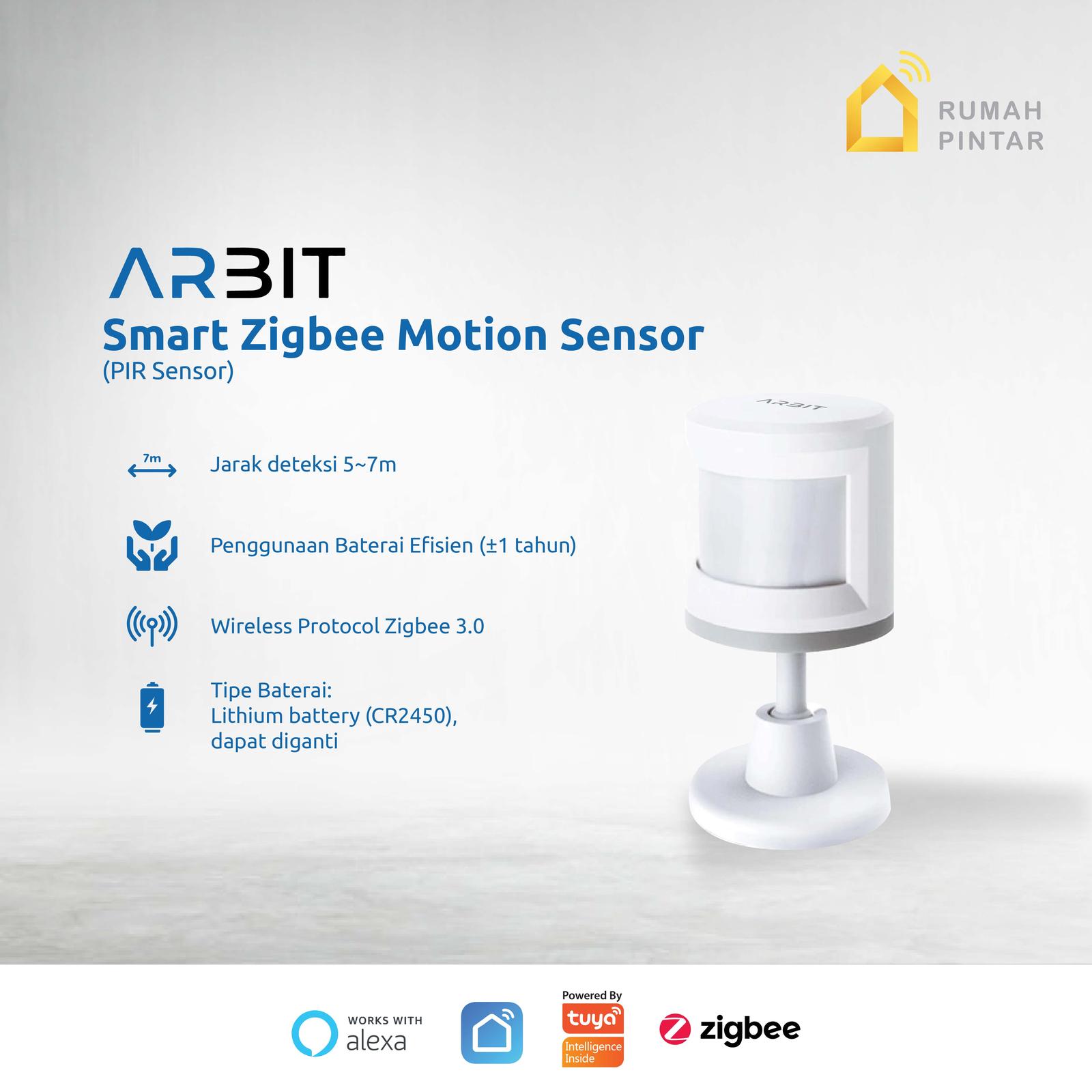 ARBIT Zigbee PIR Motion Sensor Security Deteksi Gerak Pintar Smart Home Alarm Tuya - White