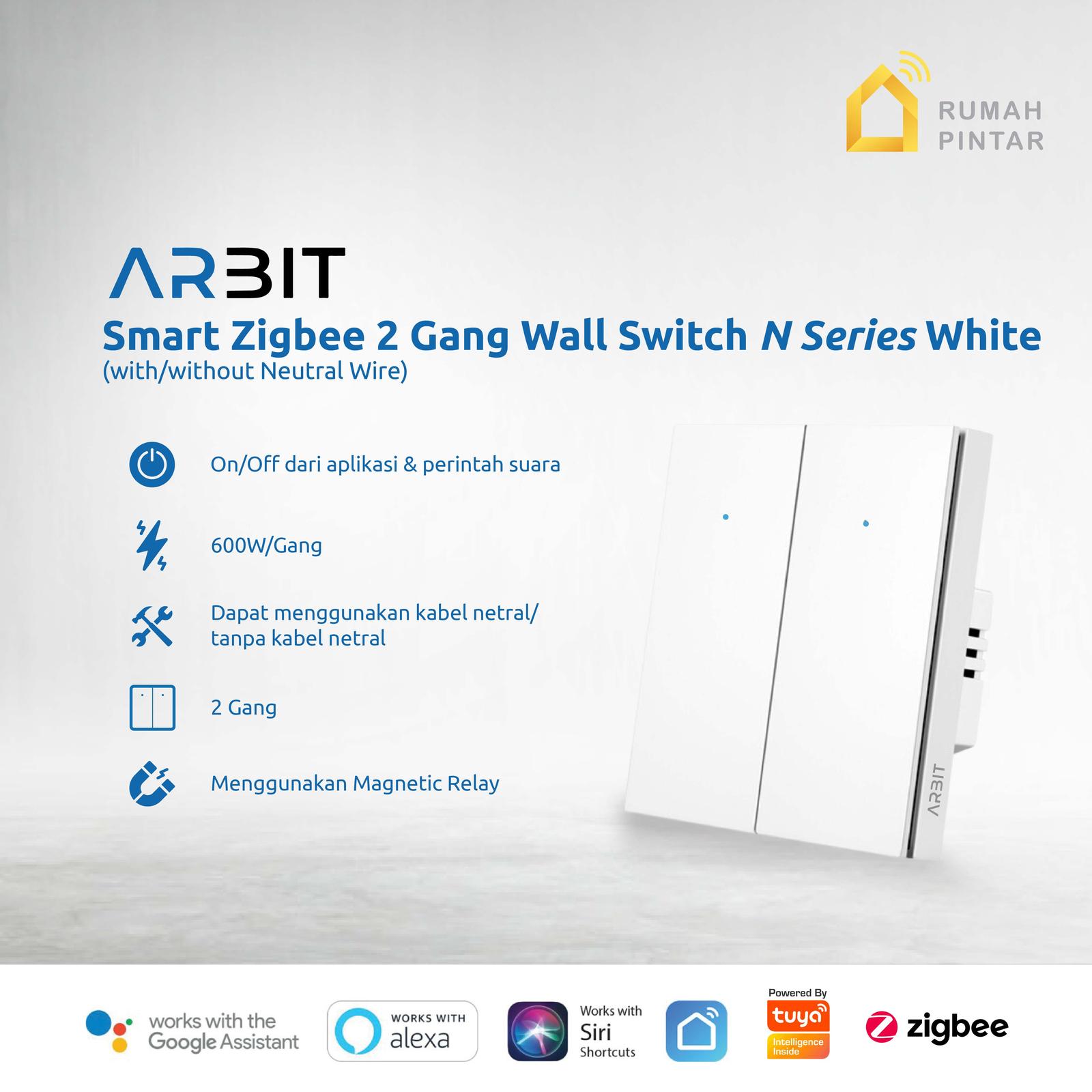 ARBIT Zigbee Wall Switch N Series 1 2 3 Gang Saklar Pintar Smart Home White Tuya - 1 Gang