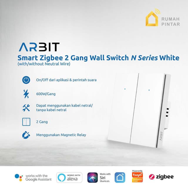 ARBIT Zigbee Wall Switch N Series 1 2 3 Gang Saklar Pintar Smart Home White Tuya - 1 Gang