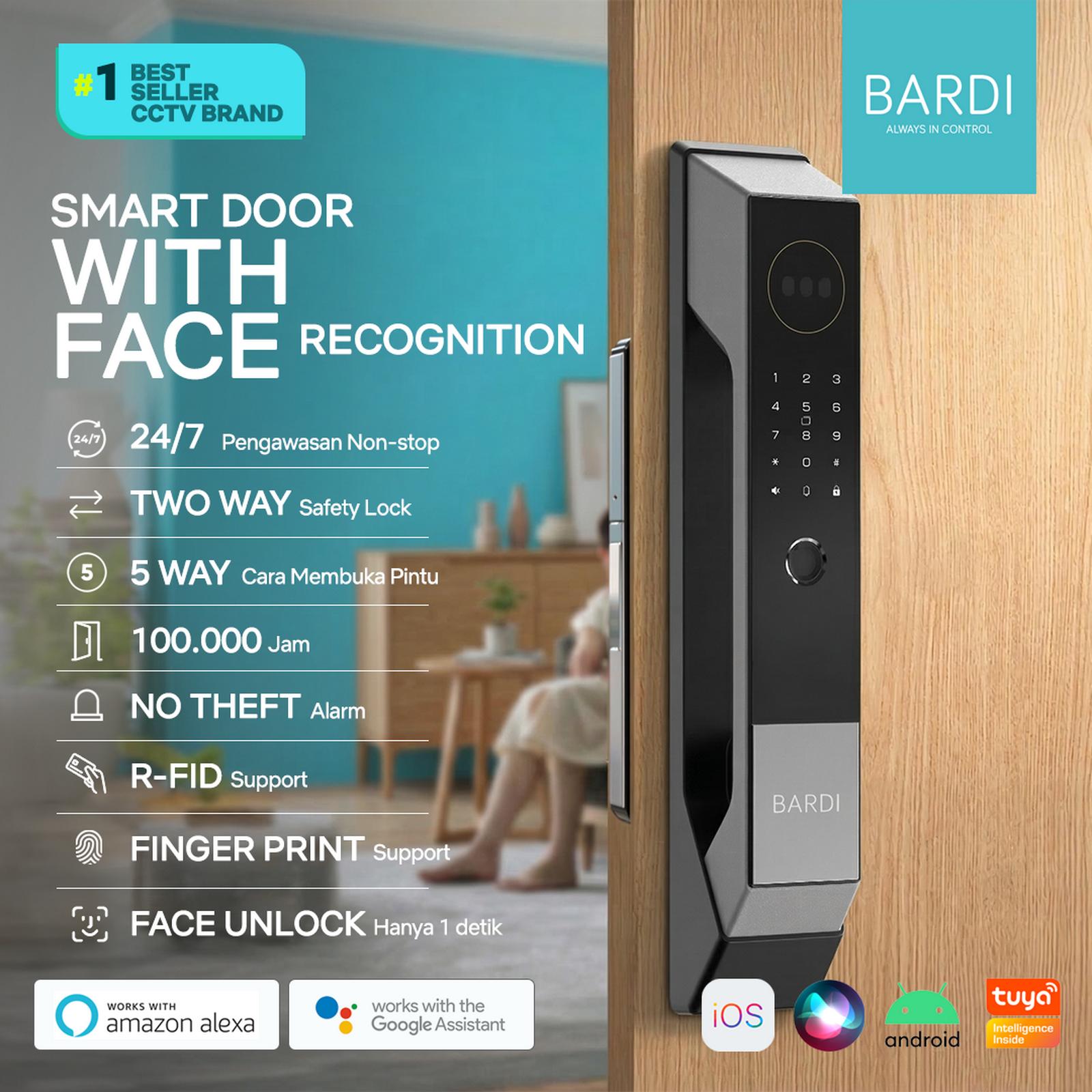 BARDI Smart Door Lock With Face Recognition Sensor wajah Hitam Silver Alarm